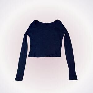 Uniqlo scoop neck long sleeve black ribbed top | Sz XS